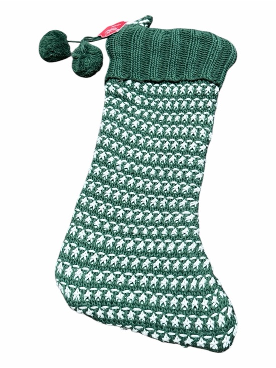 Holiday Time Other - Green and White Knit Christmas Stocking with Pom-Poms